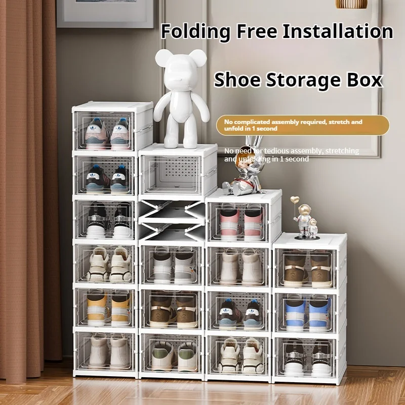 Thickened Shoe Box Storage Box Foldable Installation-free Shoe Cabinet Transparent Plastic Type Dustproof Material Model Number