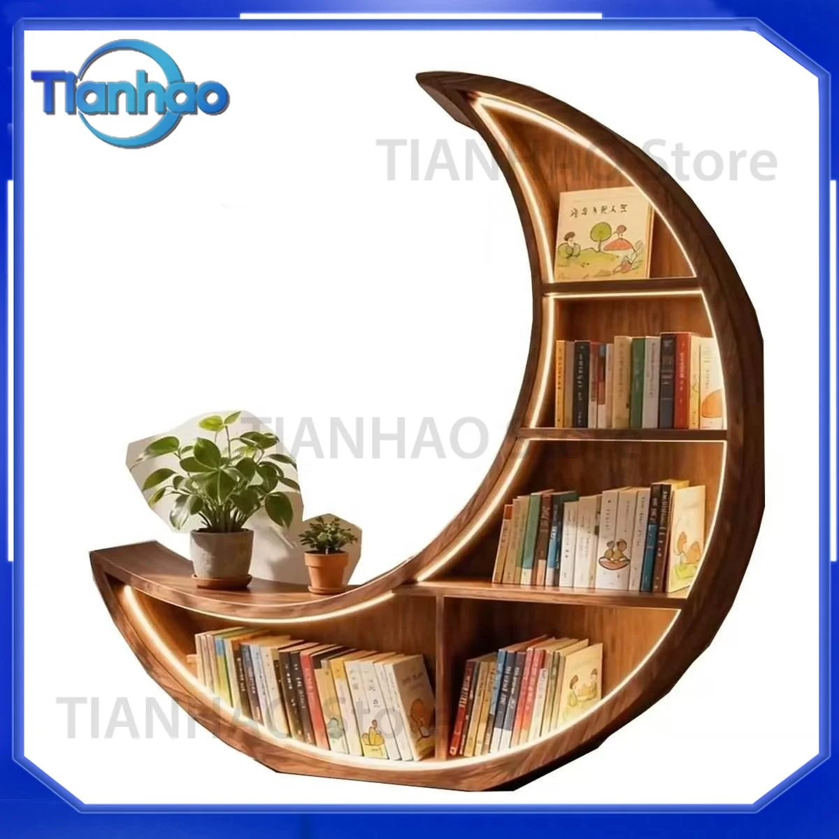 New Chinese Style Moon Bookshelf for North America – Minimalist Unique Bookshelf with Integrated Storage Cabinet