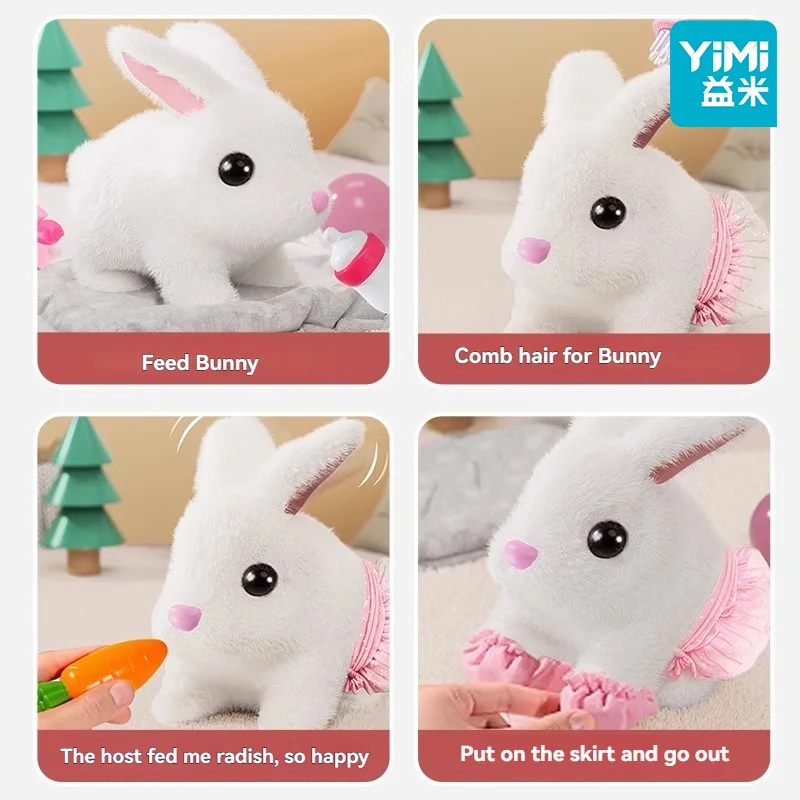 부활절 리얼리스틱 토끼 인형 플러시 토이 어린이용 점프하는 걷는 귀가 흔들리는 전기 토끼, 먹이 주는 인터랙티브 애완동물