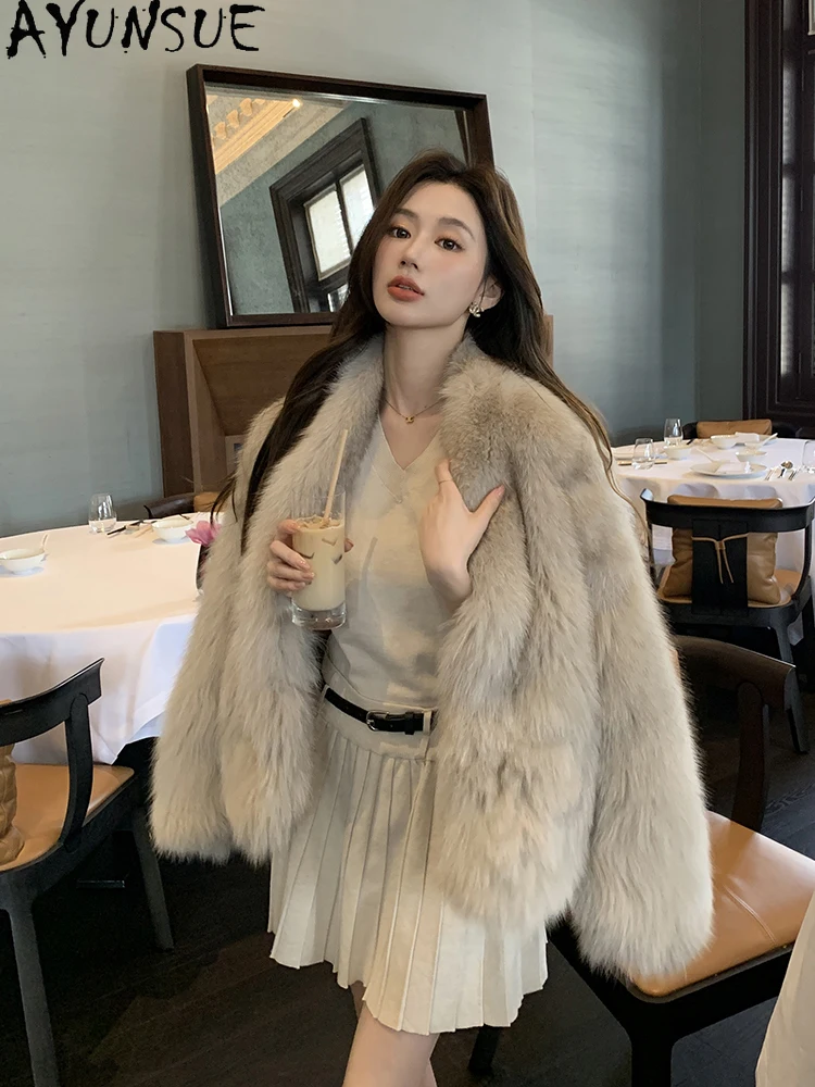 

AYUNSUE 2025, новая куртка из цельного лисьего меха, женские короткие куртки из натурального лисьего меха для женщин, одежда, роскошная верхняя одежда Abrigo Mujer
