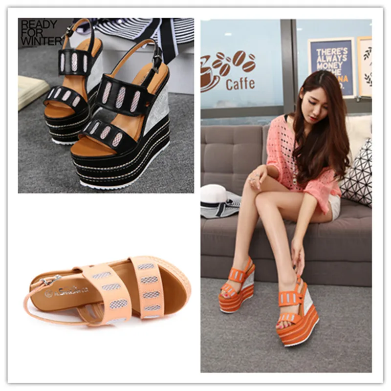 16cm New summer high heel sandals, women\'s shoes, thick soles, fashion wedge heels, European and American high platform shoes