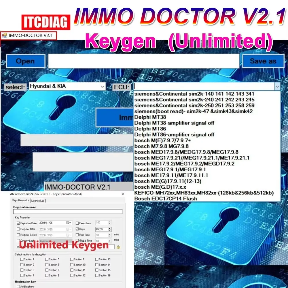 

2023 IMMO DOCTOR V2.1 With Unlimited KEYGEN MULTI BRAND Immo Off Software ECU Chip Tuning for sim2k MT38 ME 17.9.2 MED17.9.8