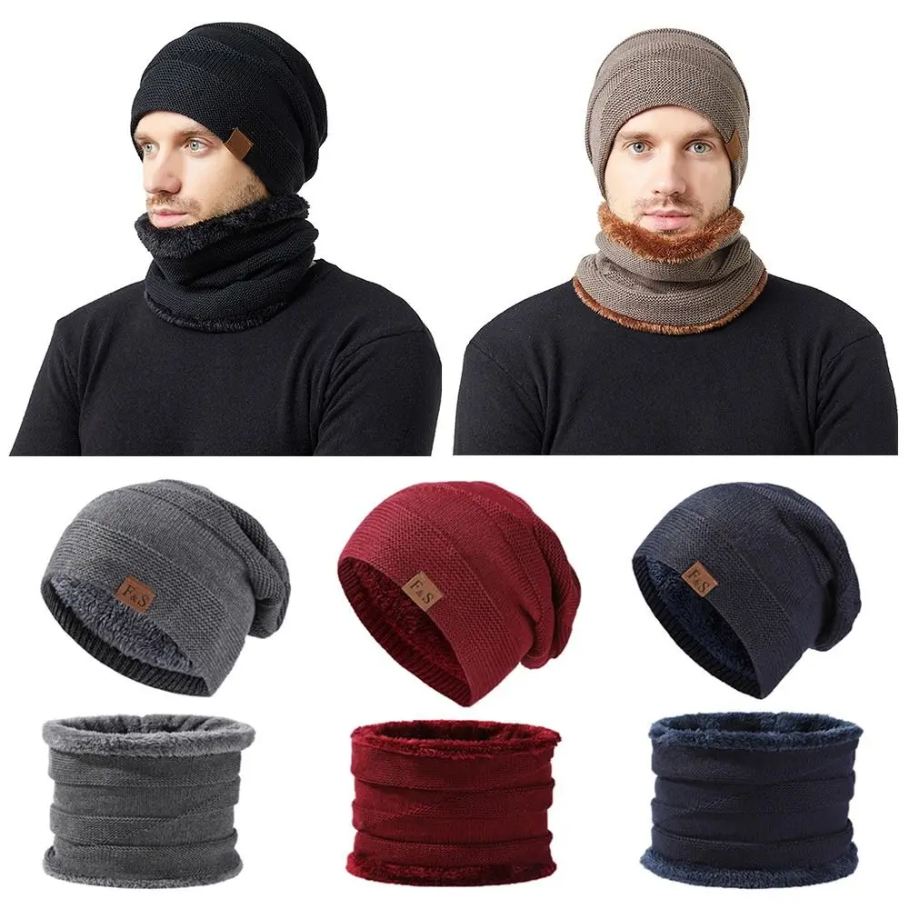 Winter Thermal Fleece Knitted Hat Neck Scarf Cap Balaclava Beanie Hat Scarf