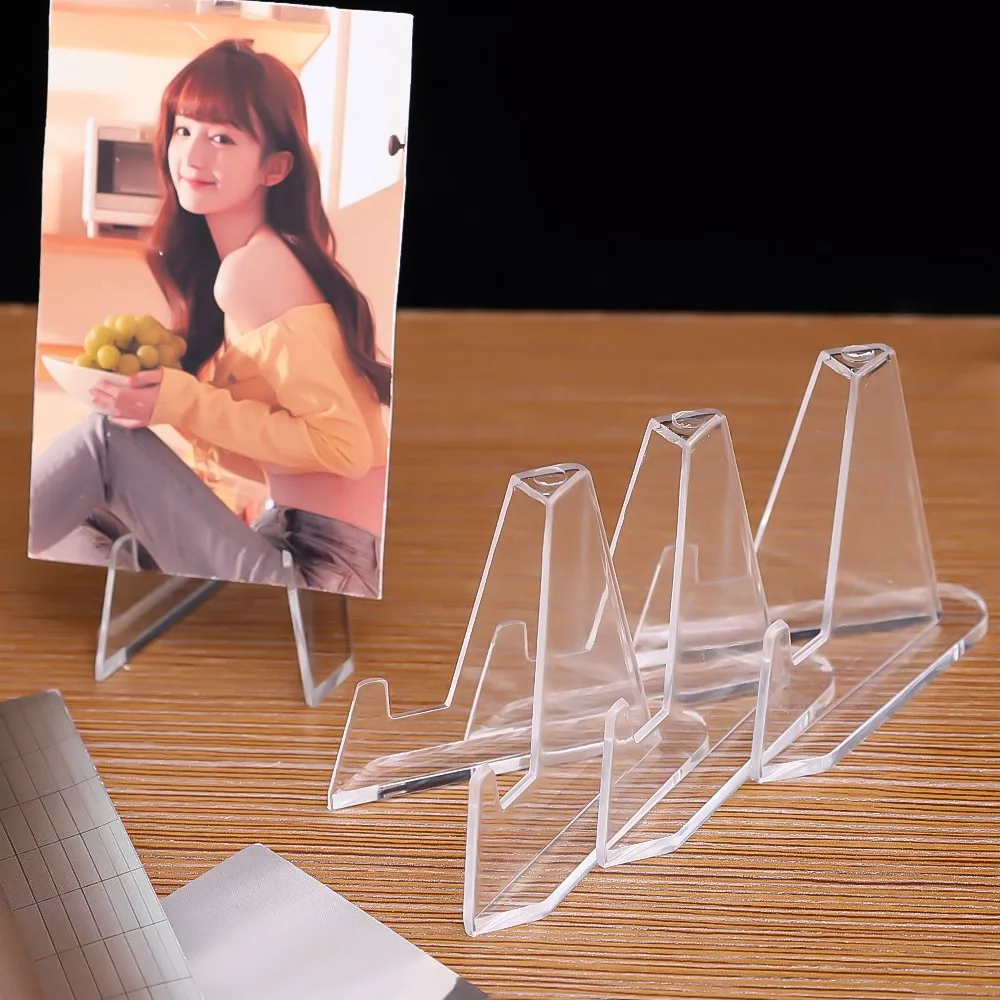 Protectores de tarjetero transparentes, 1-20 piezas, ídolo Kpop, sesión fotográfica, fundas impermeables para tarjetas, soportes de exhibición de tarjetas triangulares acrílicos 2 en 1