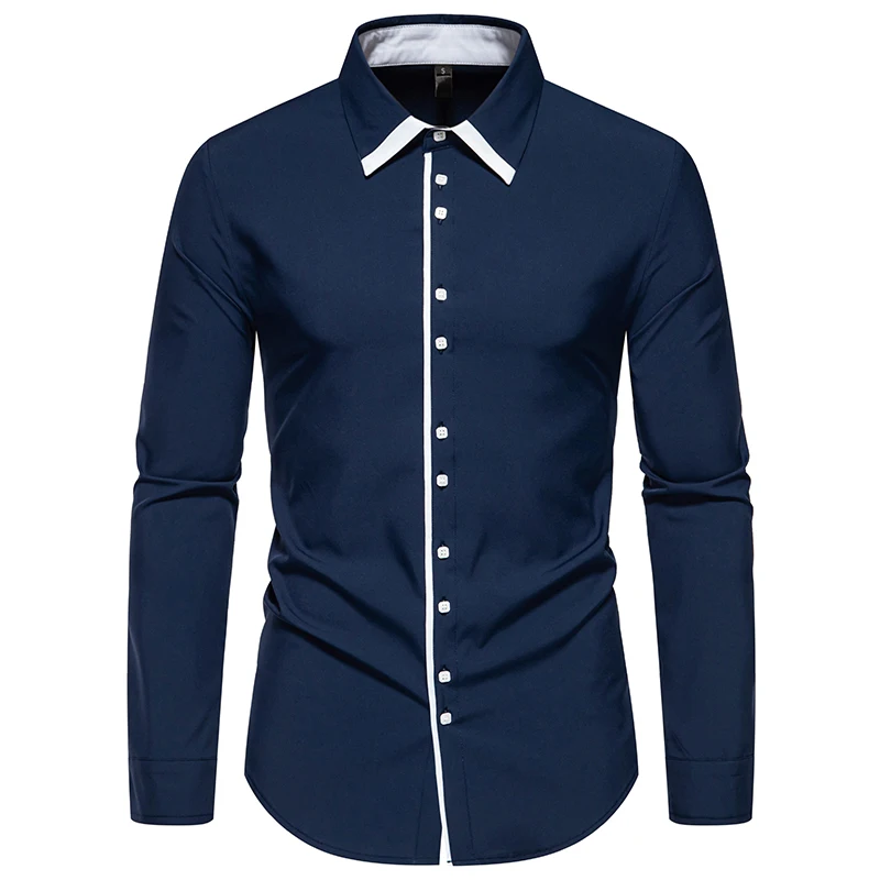 

Mens Casual Shirts 2024 Single Breasted Mens Slim Fit Dress Long Sleeve Shirts Soild Male Social Shirts Designer Chemise Homme