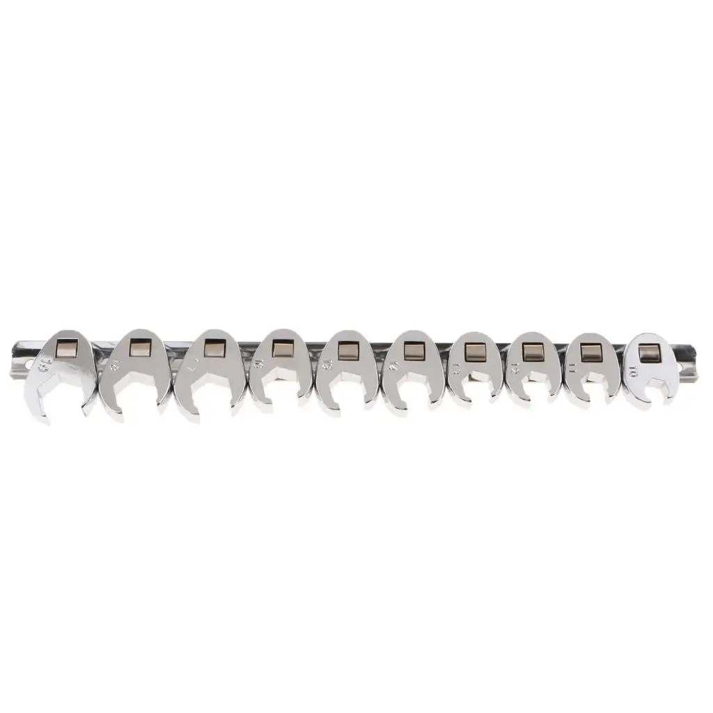 

10 Pieces Drive 10-19mm Metric Nut Crowfoot Hex Wrench Set Silver