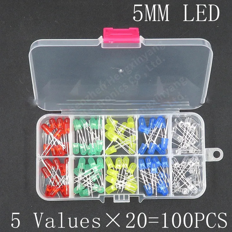 100PCS 3MM 5MM LED F3 F5 round super bright red, green, yellow, blue and white LED 20 each
