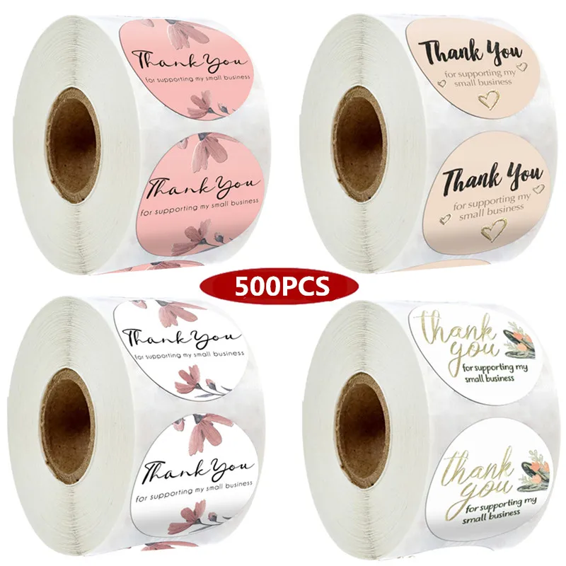 Pretty Flowers Thank You Stickers for Supporting My Business 500pcs 1'' Seal Label Handmade Xmas Gift Package Stationery Sticker