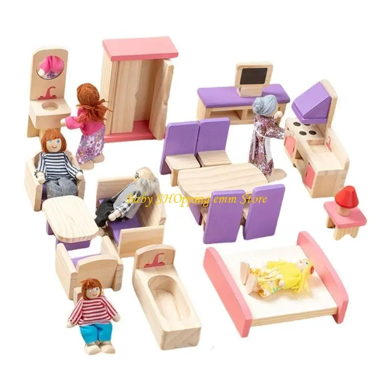 23GD Dollhouses Furniture Set with Movable Dolls Scene Display Toy for Pretend Play