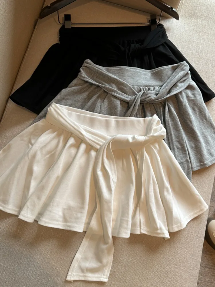 

High Waist Bow Tie Skirt Women's Summer Spicy Versatile Short Skirt Anti-Light A-Line Sports Sweatpants Skirt