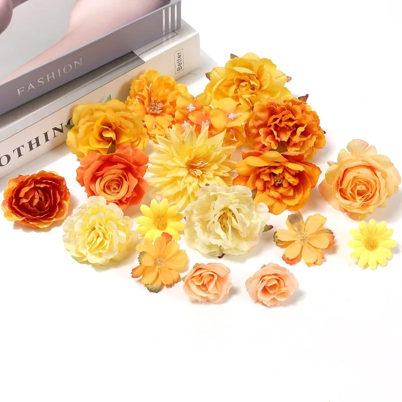 

Искусственные оранжевые цветы розы, домашний декор, уличный сад, вечерние свадебные украшения, сделай сам, подарки на день Святого Валентина, аксессуары