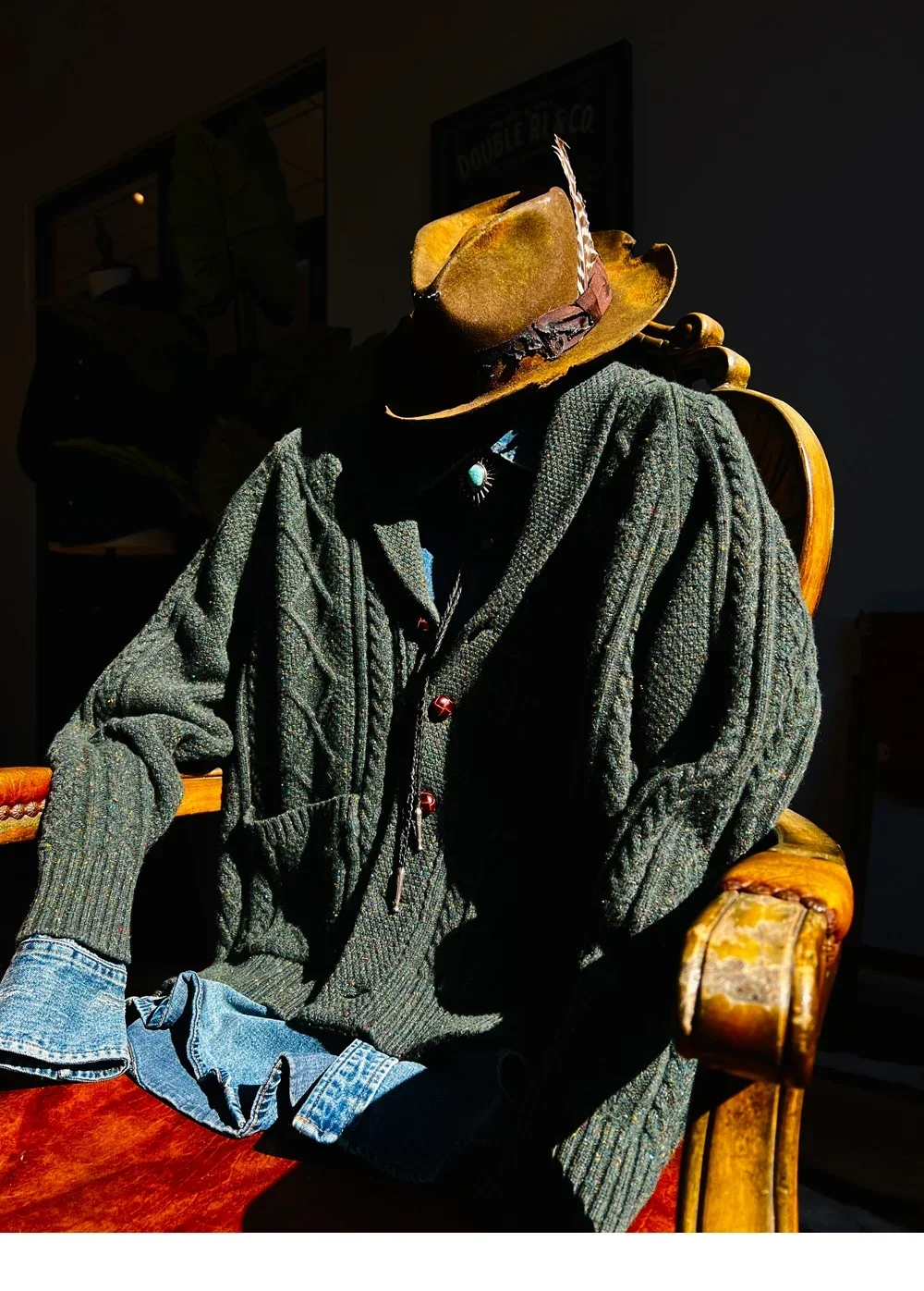 

Tailor Brando American Vintage Heavyweight Lattice Twist Sweater Highland Barley Collar Wool Cardigan Thickened Warm Jacket