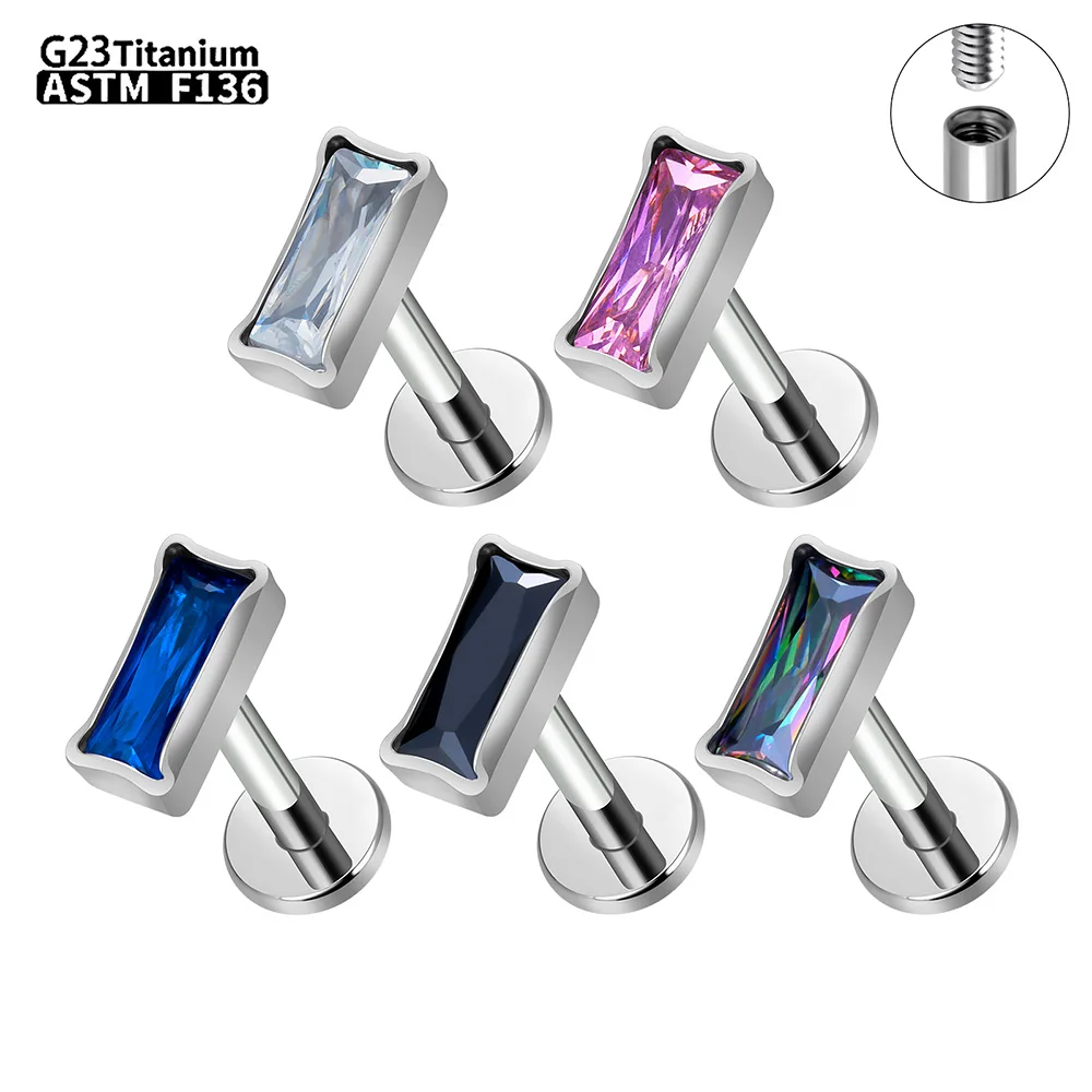 1/5/50Pcs G23 Titanium ASTM-F136 Piercings earrings lip nails inner thread square zircon body jewelry For Women