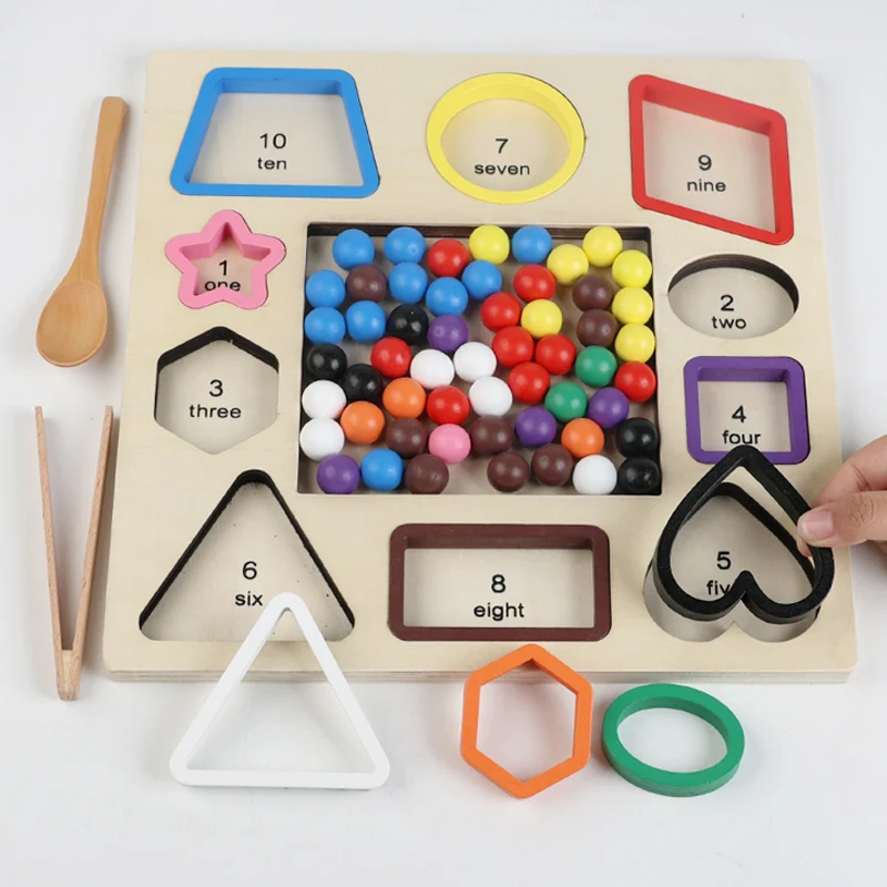 Regenboog Houten Kraal Knippen Spel Kleur Sorteren Baby Montessori Educatief Wiskunde Speelgoed Cadeau Fijne Motoriek voor Kinderen