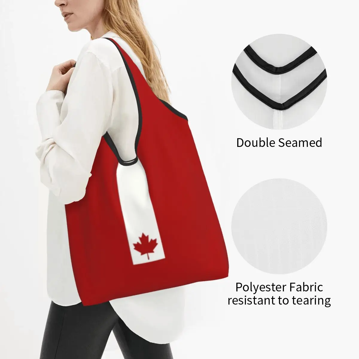 Custom Minimal Canada Flag Shopping Bag Women Portable Large Capacity Groceries Canadian Pride Shopper Tote Bags