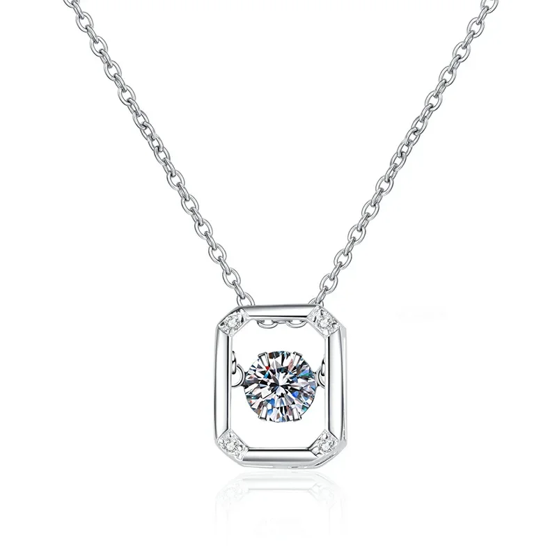 Rectangle 100% 925 Sterling Silver 0.3ct D Color Moissanite Pendant Necklace for Women Sparkling Wedding Party Fine Jewelry