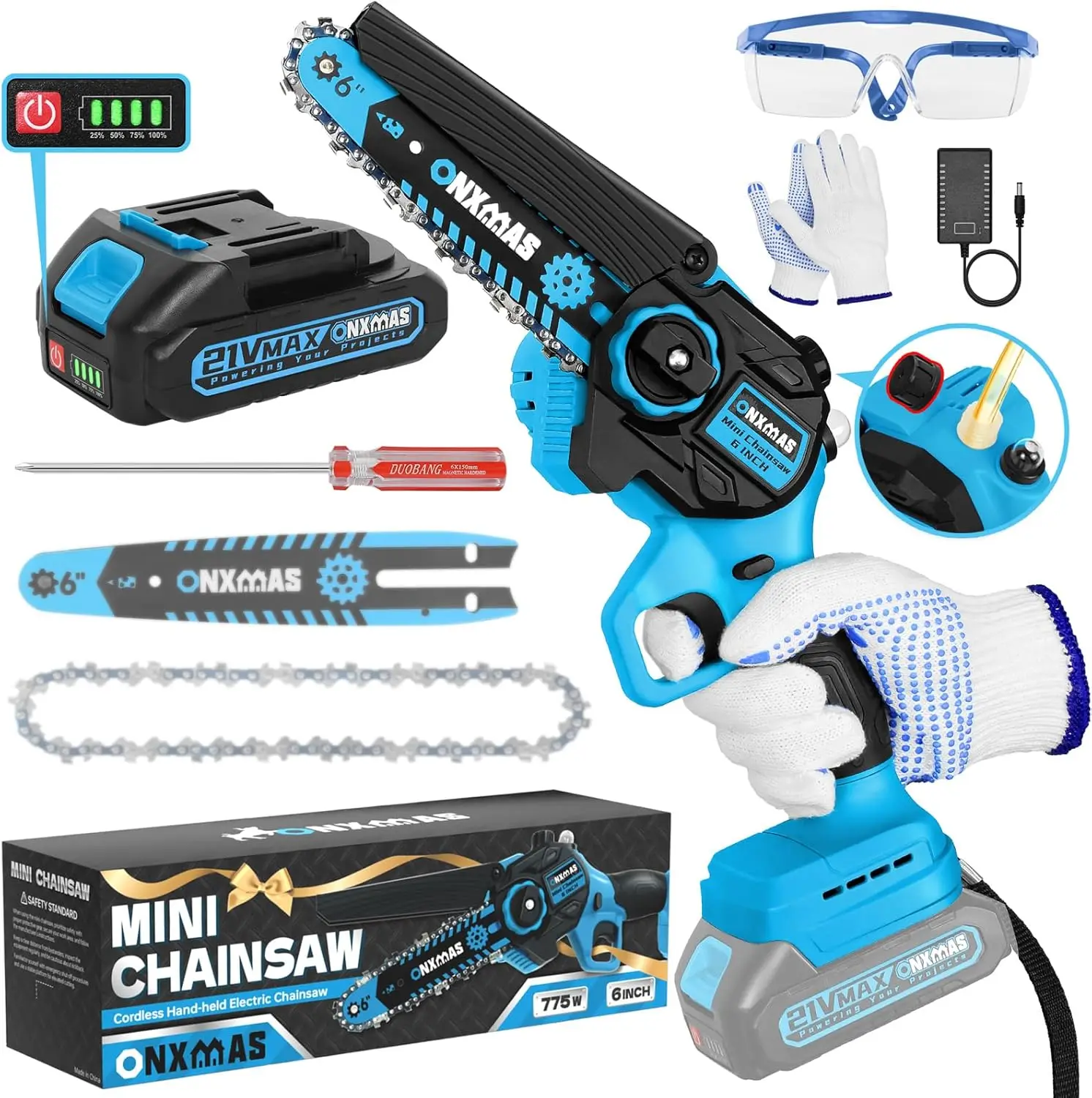

Chainsaw 6 inch Cordless, Wood Ranger Chainsaw with 21V 2.0Ah Battery, 775W Electric Chainsaw Battery Powered for Tree Branches