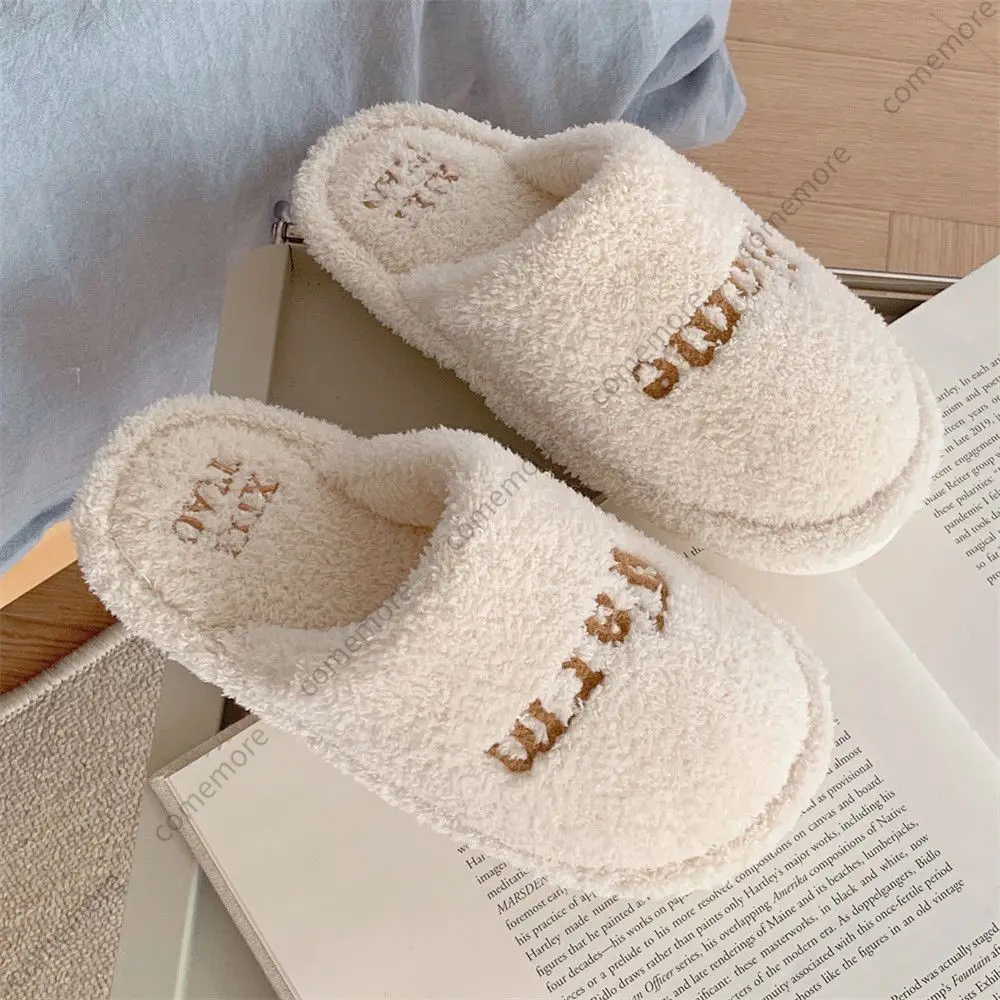 Women's Home Slippers Fashion Version Embroidery Fuzzy Indoor Warm Comfortable Breathable Non-slip Soft Plush House shoes