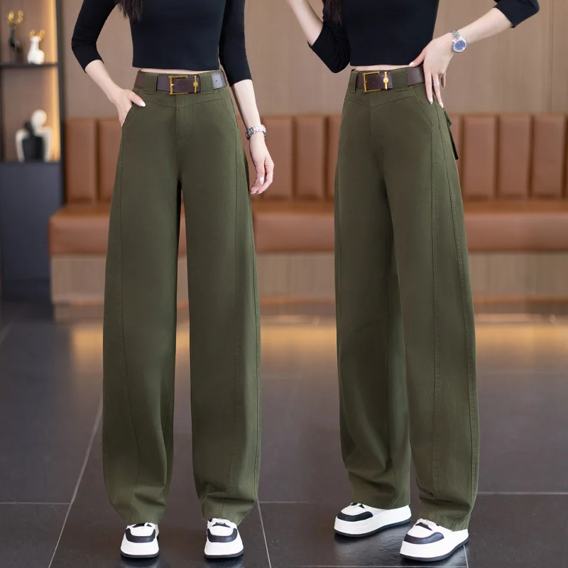 

Американские рабочие брюки в стиле ретро для женщин, новые осенние свободные повседневные широкие брюки с высокой талией Scimitar, спортивные прямые брюки