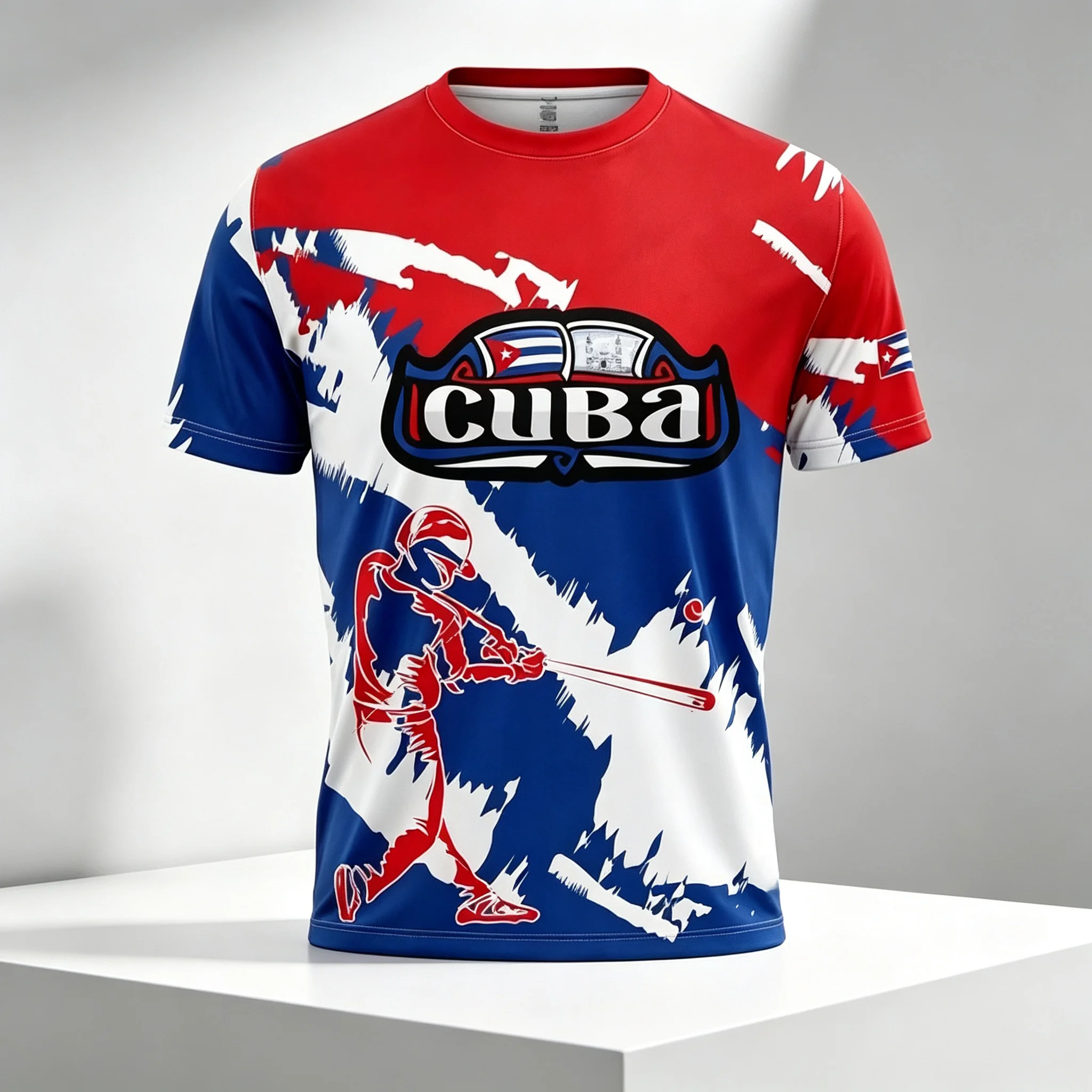 Men's Cuban flag soccer T-shirt, camouflage striped sporty short-sleeved T-shirt, breathable and quick-drying soccer jersey