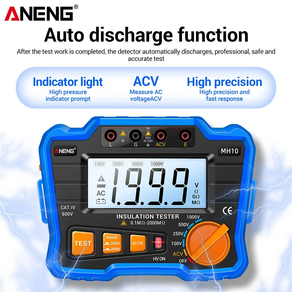 ANENG MH10 Orange Blue Desktop Megohm Meter Insulation Resistance Tester Auto Range Ohm Megohmmeter LCD Backlight Tools