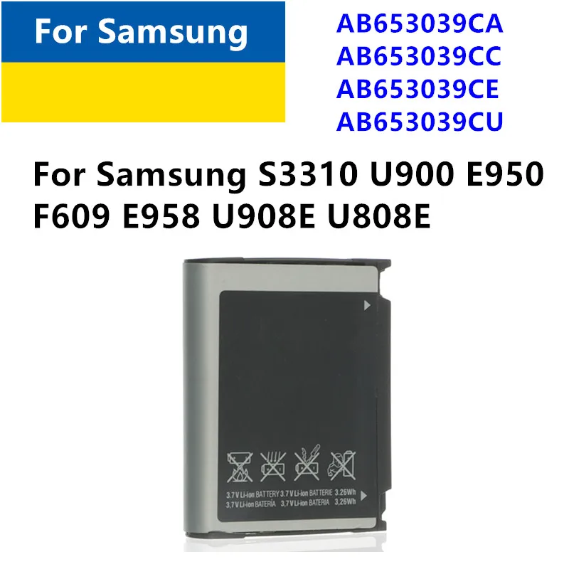 1-2Pcs/Lot  Replacement Battery AB653039CA AB653039CC AB653039CE AB653039CU for Samsung S3310 U900 E950 F609 E958 U908E U808E