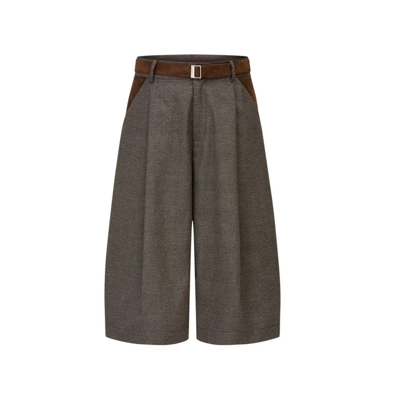 WVGA Spring Summer New Men Houndstooth Patchwork Trendy Kendo Cropped Trousers Niche Chic Casual Straight Suit Pants Ins W25778