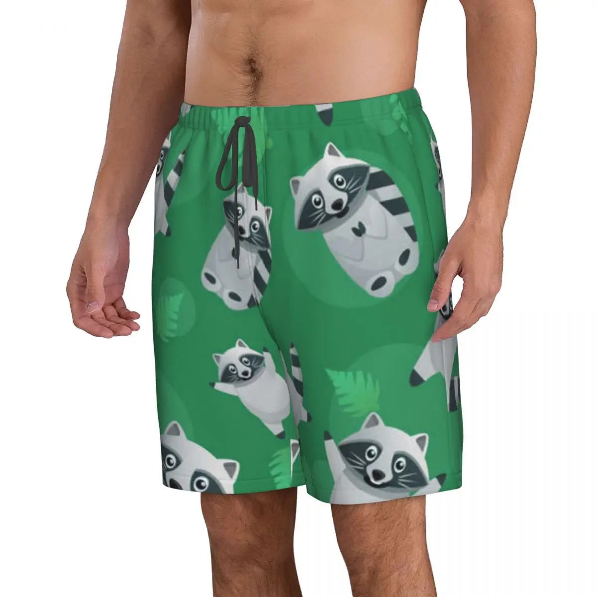 Men's Swimming Shorts Tropical Racoon Pattern Trunks Beach Wear