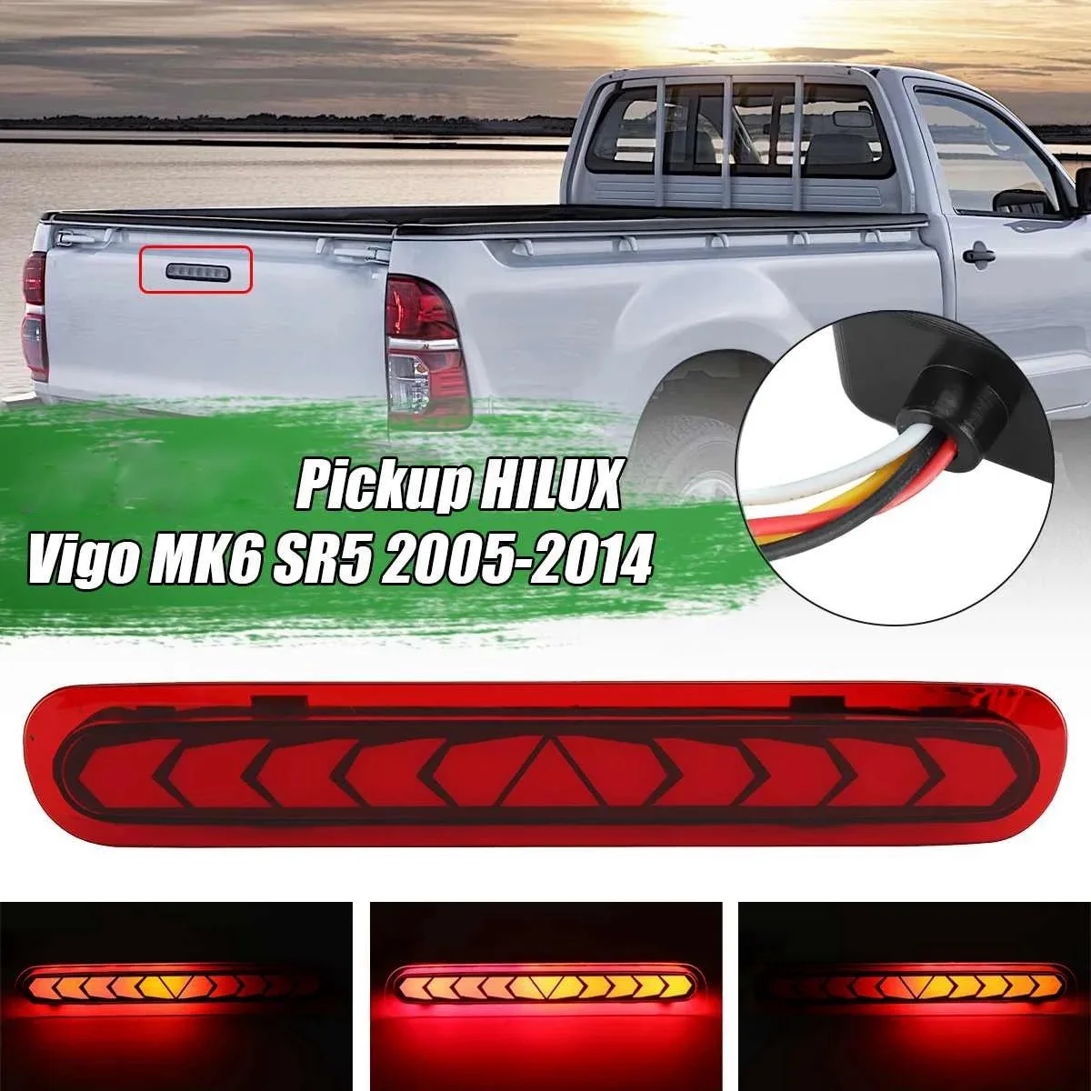 Car LED Additional Brake Lights for Toyota Pickup Hilux Vigo MK6 SR5 2005-2014 Tailgate Rear Third Brake Flowing Light