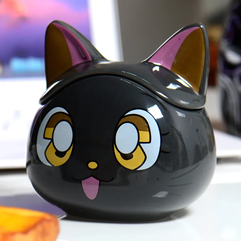 حار بحار القمر القط أكواب السيراميك أسود أبيض القط الكرتون القدح مع مقبض أنيمي Kawaii زوجين شرب كوب ماء هدايا عيد الميلاد