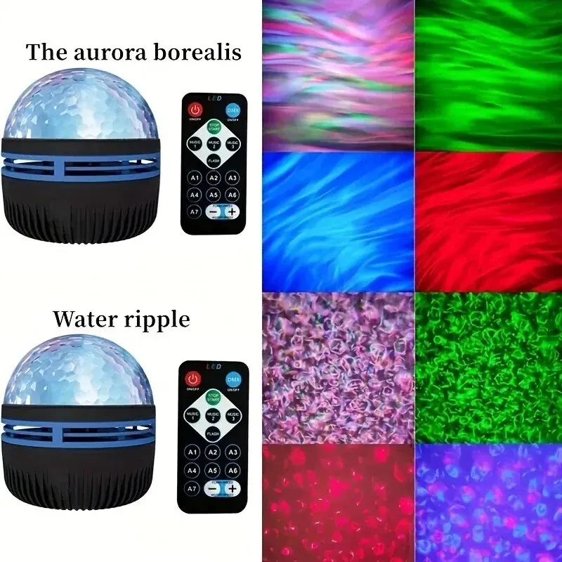 Wave of Water Starry Projector Light With 7 Color Patterns & Remote Control, Polar Projector Night Light For Bedroom Atmosphere