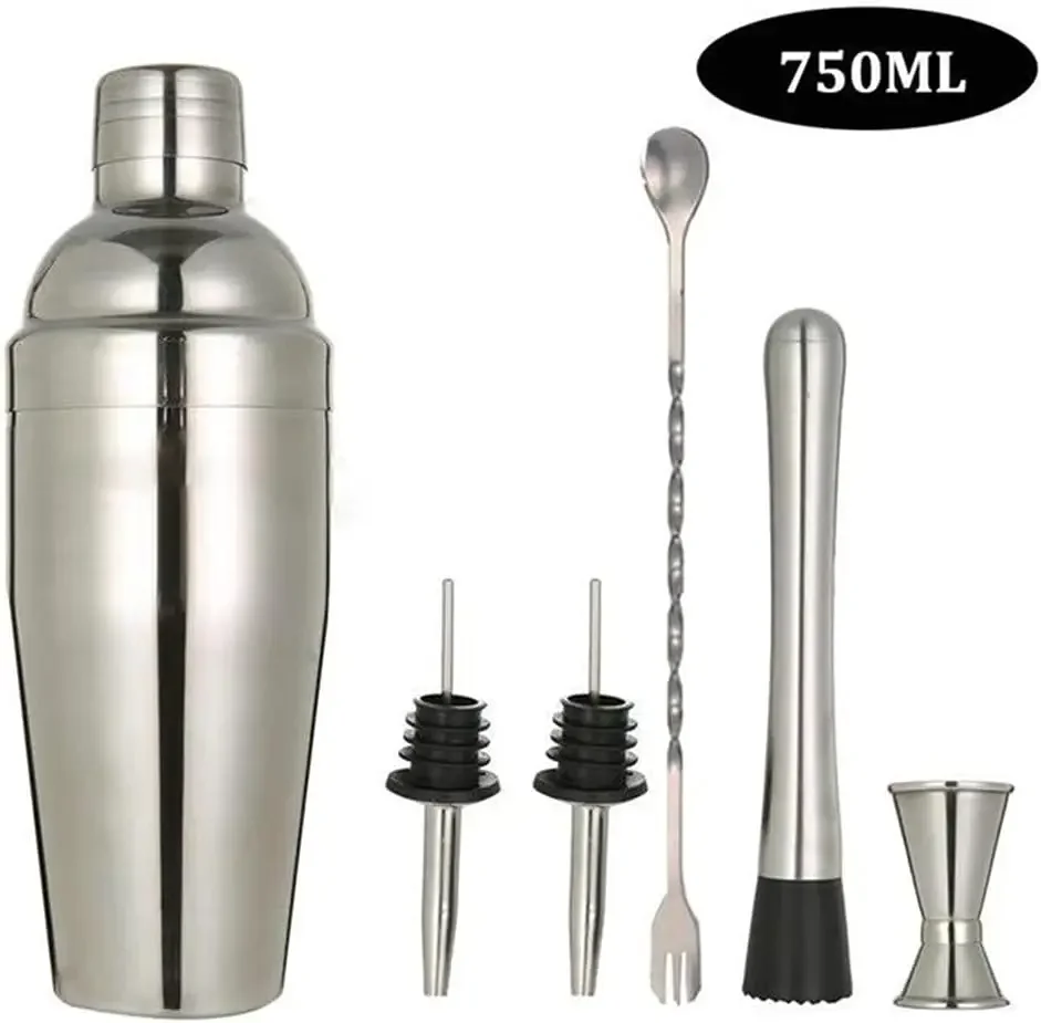 Stainless Steel Cocktail Shaker Set 6 Piece Martini, Drink, Bartender Kit with Measuring Jigger, Mixing Spoon