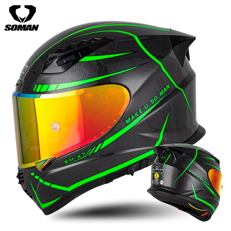 SOMAN X7-S Carbon Fiber Helmets Motorcycle Full Face For Men Casco Moto Double Visors