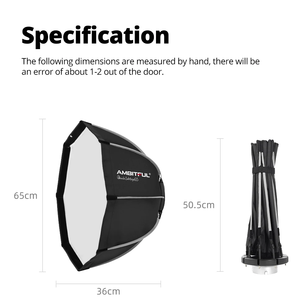 AMBITFUL QS 65 cm 90 cm Bowens-Halterung, Schnellmontage-Softbox mit Gitter für Kamerablitz, Speedlite-LED-Licht, weiche Lichtbox, matte Box – Detail 2