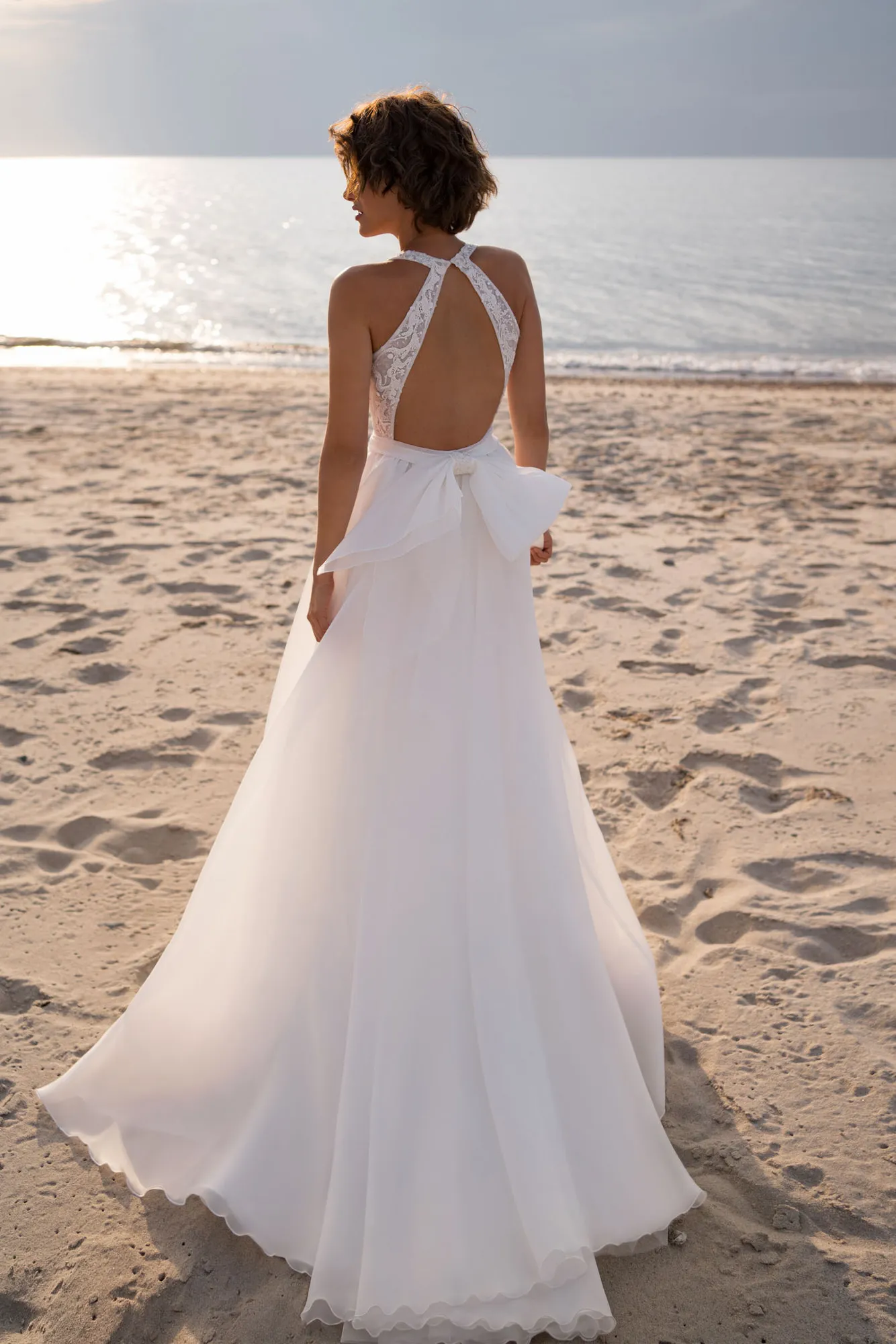 DREAM-Robe de Mariée de Plage Personnalisée avec Appliques de Perles, Dos aux, Col Licou, Fente Latérale Haute, Patients Boho, Quelle que soit l'Élégante, 2025