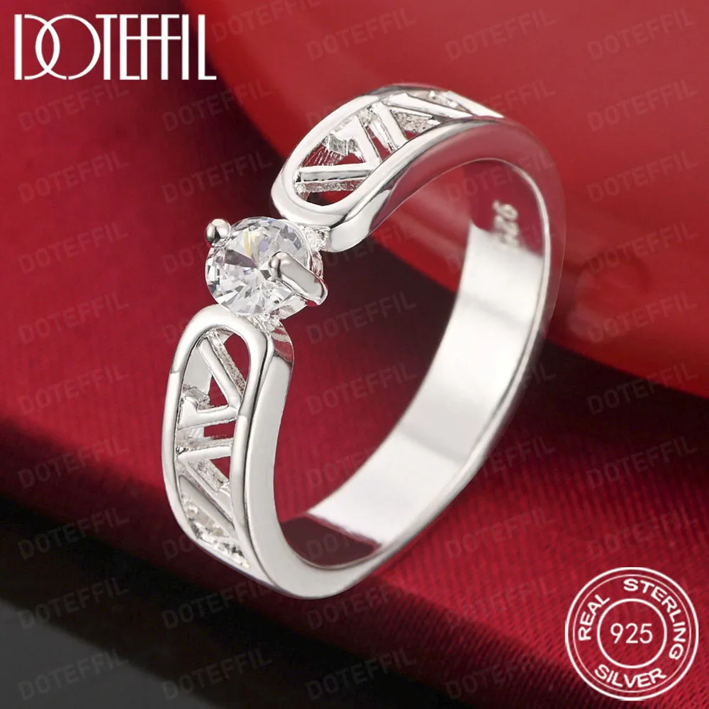 925 Sterling Silver Round AAA Crystal Letter V Ring For Man Women Fashion Wedding Engagement Party Gift Charm Jewelry