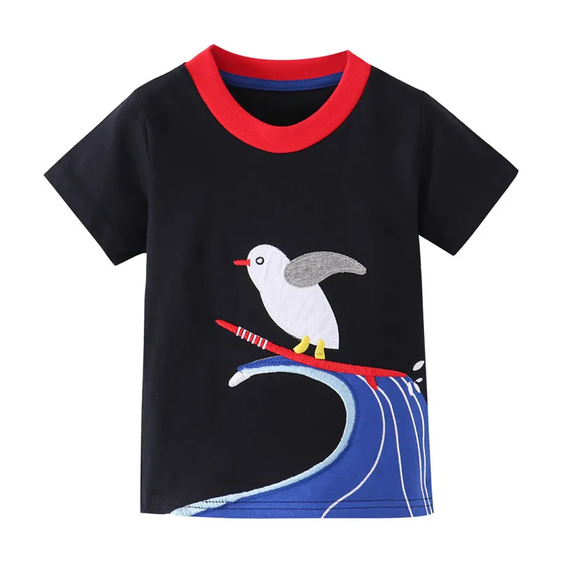 Jumping Meters 2-7T Boys Aircraft Embroidery Striped Kids T Shirts Summer Children\'s Clothing Fashion Baby Tees Tops