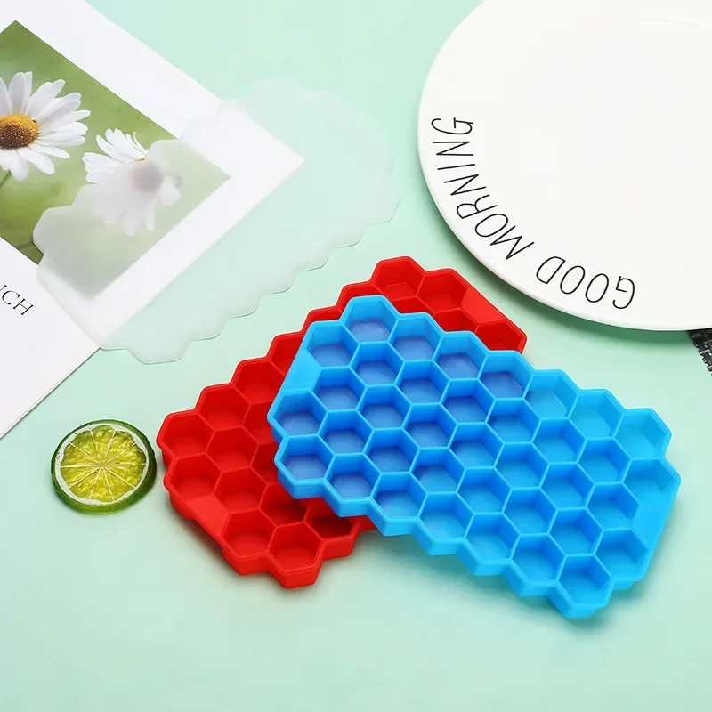 37 Grid Honeycomb Silicone Ice Cube Mold Large-capacity Ice Tray Mold Reusable Food Grade Ice Maker with Lids Popsicle Mould