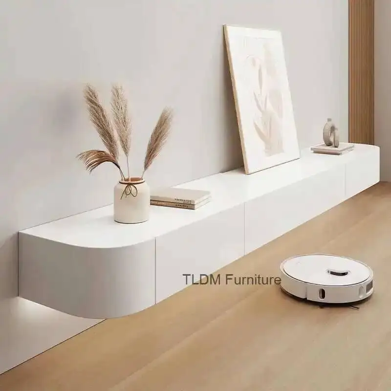 

TV Wood Suspended Nordic Stand Living Solid Room Furniture Modern Simple Small Apartment White Wall Mounted Storage TV Cabinet L