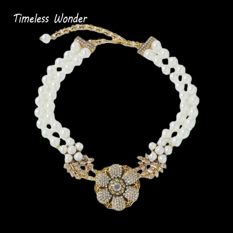 

Timeless Wonder Fancy Zircon Floral Glass Pearl Pave Necklace Women Designer Fine Jewelry Rare Top Trendy Gift Sweet Classy 2614
