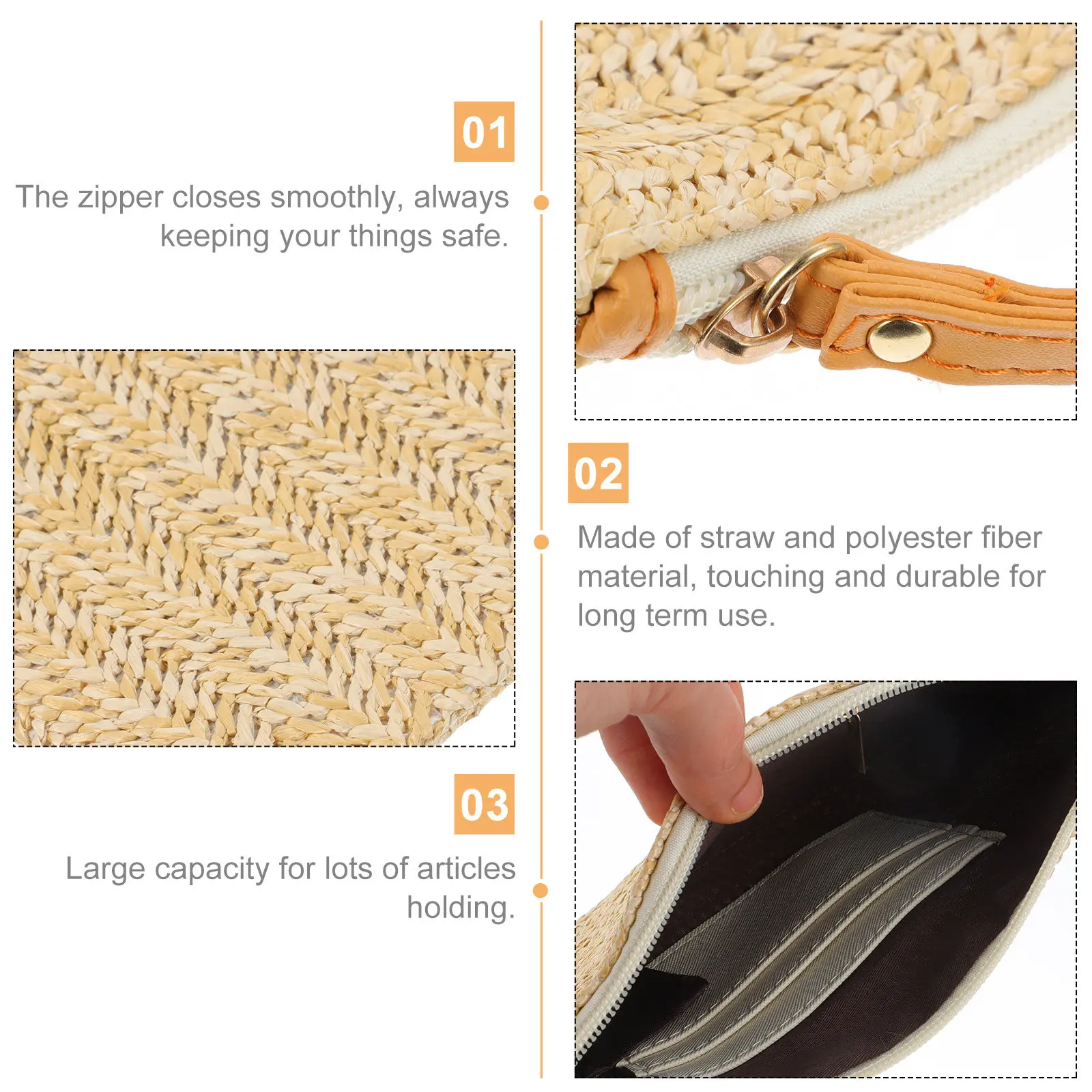 1Pcs Straw Clutch Bag for Women Zipper Closure Handmade Woven Wristlet Handbag Summer Beach Mobile Phone Coin Purse view 6