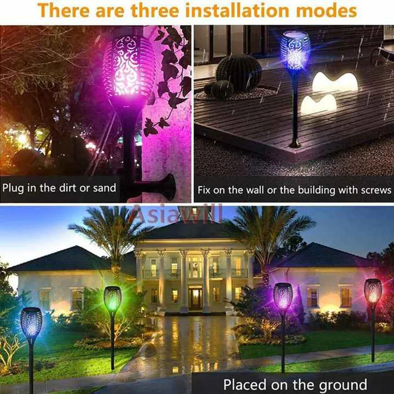 Luzes solares ao ar livre, decorações do Dia das Bruxas, IP65 Waterproof tochas, luzes do jardim, quintal, pátio, varanda, prêmio, 7 cores