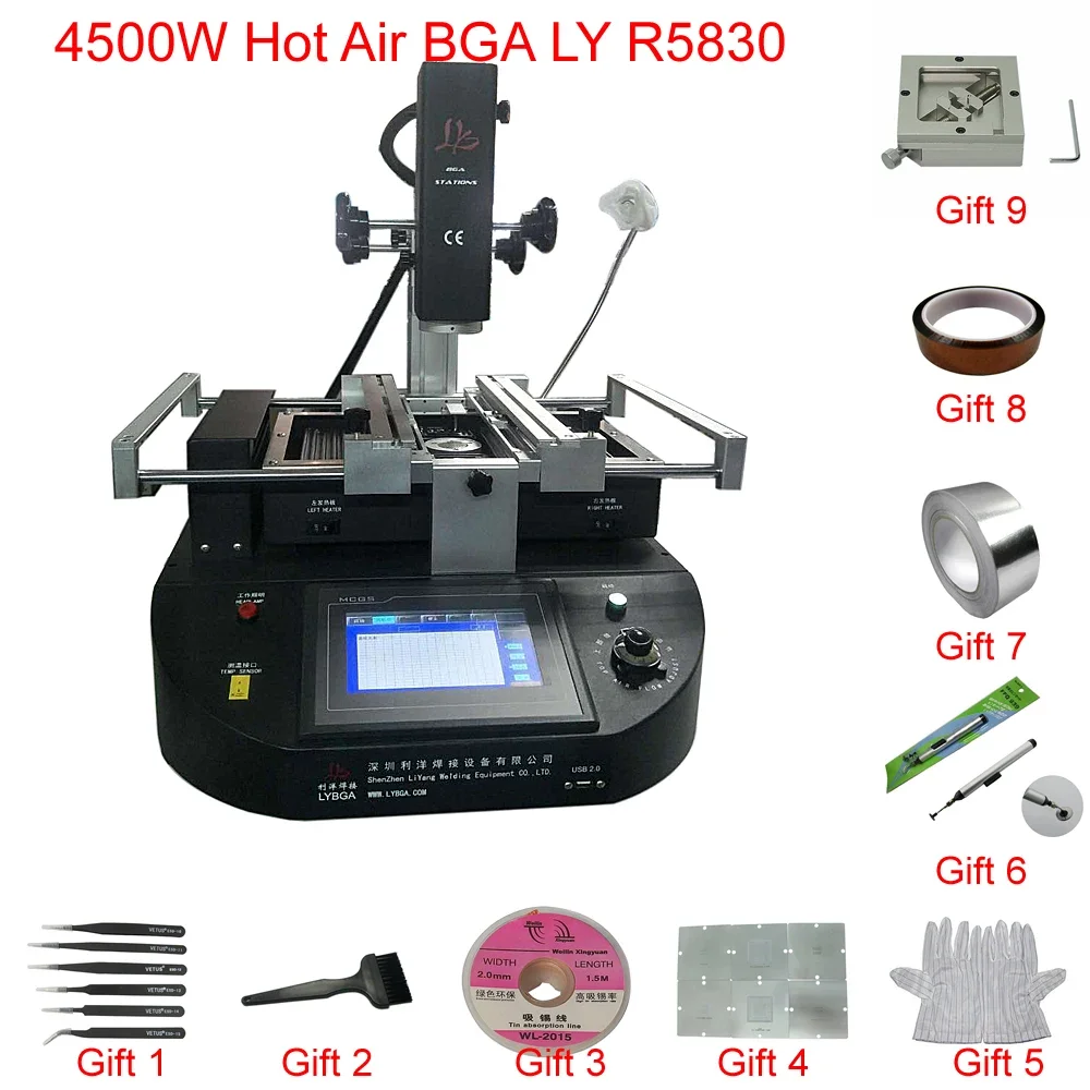 For LY-R5830 R5830C Touch Screen BGA Rework Station Hot Air 3 Zones  Laptop Motherboard Chip Repair 4500W