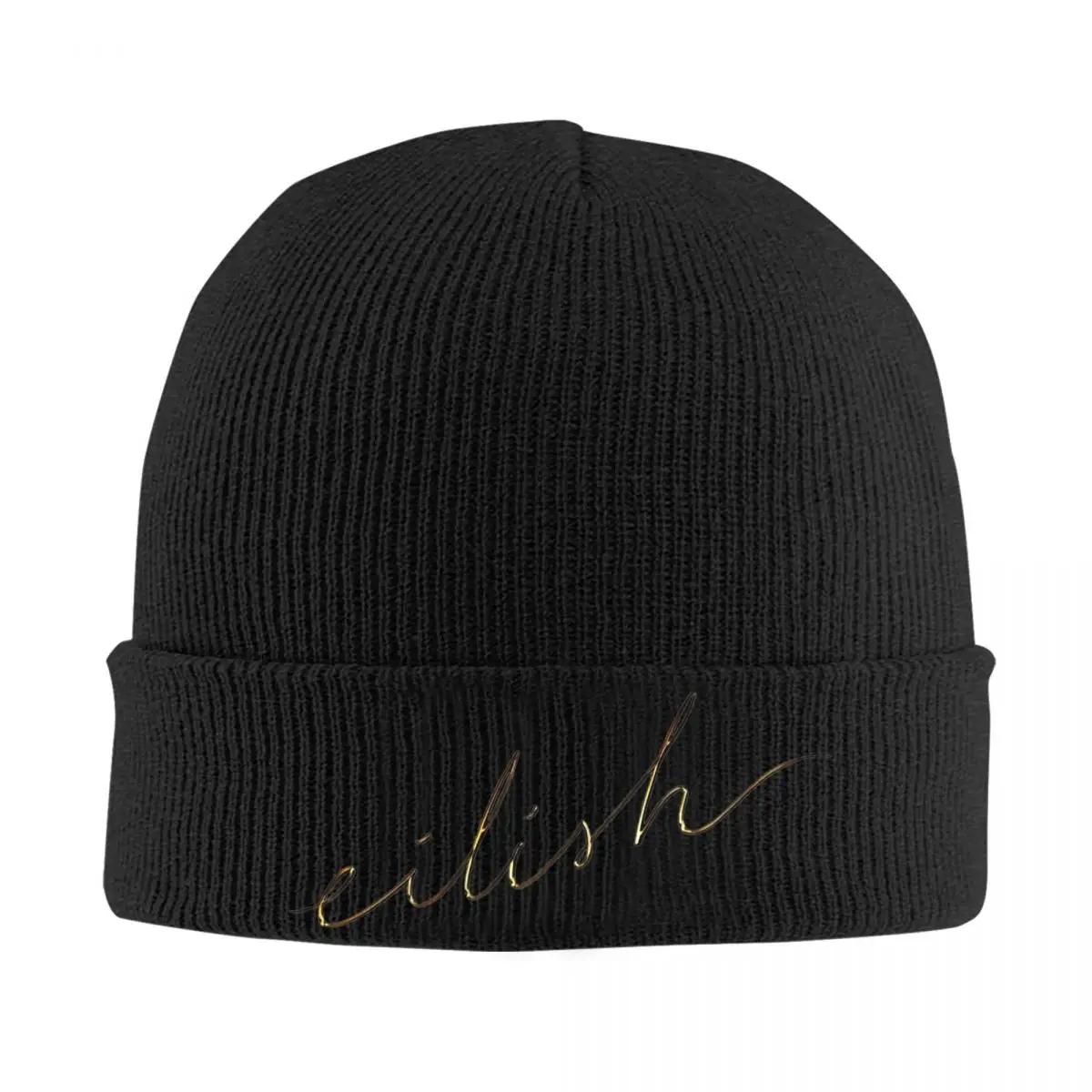 Billies Fragrances Gold Cursive Knitted Hat Beanie Winter Hats Warm Hip-hop Eilishs Cap Men Women