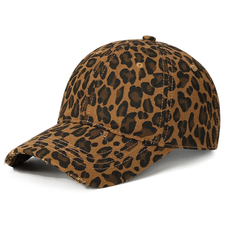 

Retro Y2K Korean Sle Leopard Print Baseball Cap ex Spring Summer Faded Casual Dubill Hat Face Slimming Trendy