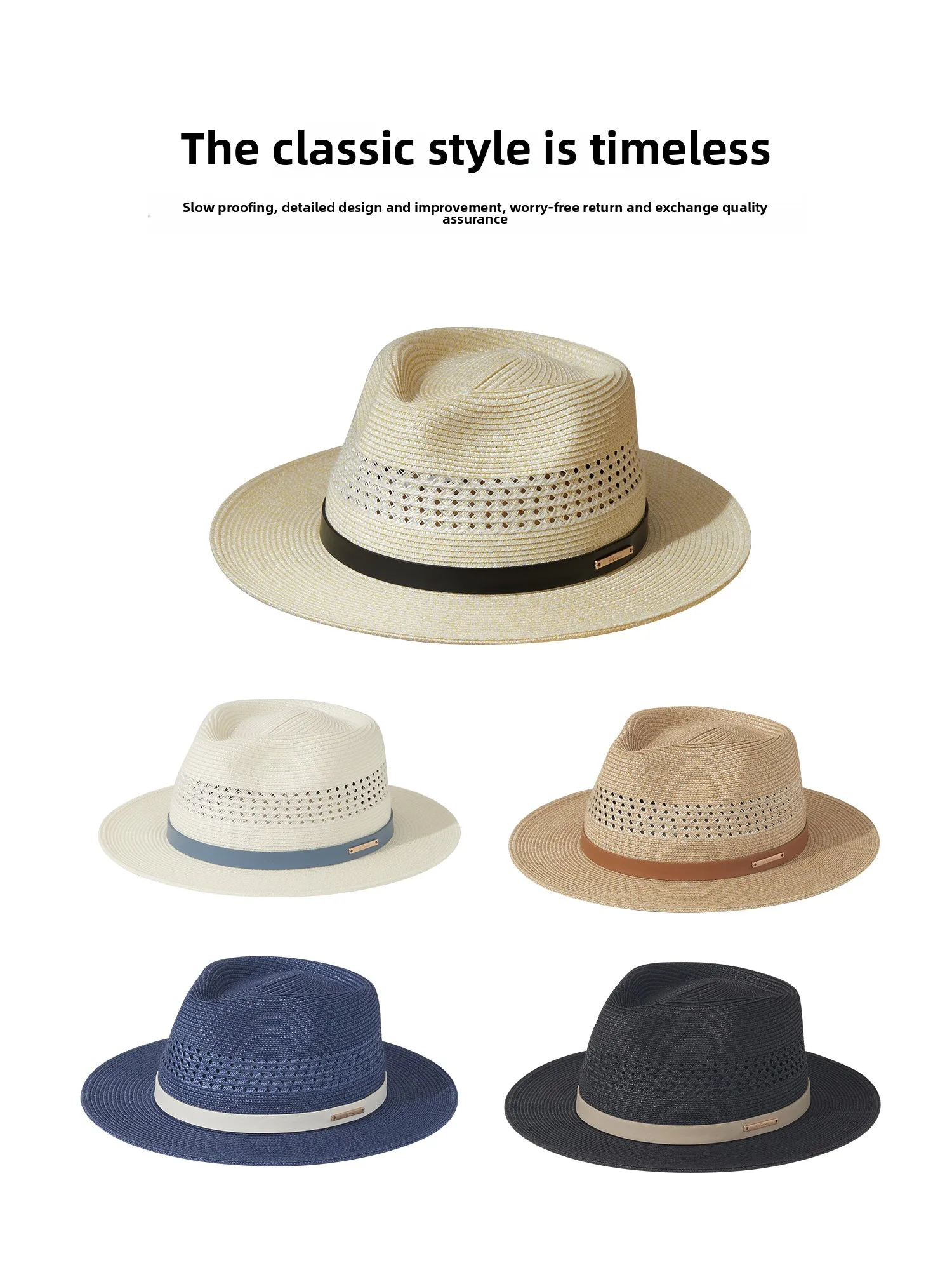 New Summer Panama Hollow Grass Hat Top Hat Jazz Hat Sunshade Wide Edge Unisex Big Head Circumference Shows Face Size