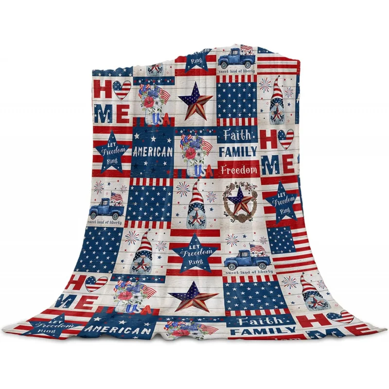 

Independence Day Patriotic Blanket, American FlagStar Spangled Banner, Throwing BlanketSoftWarmComfortableRedWhiteBlue Dwarf Bla