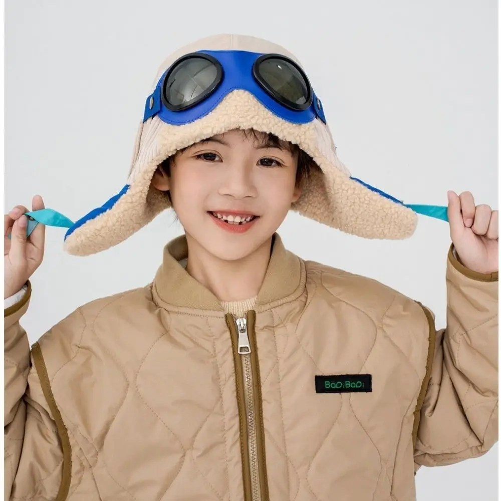 

Fashion Cute Cartoon Pilot Hat Cold Proof Windproof Ear Protection Cap with Glasses Thickned Warm Hat Children