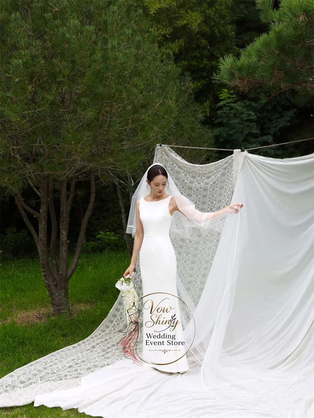 Vow Shiny Simple O-Neck Mermaid Korea Wedding Dress Matte Satin Back Zipper Outdoor Snapshot Customized Pretty Bride Dress ﻿ ﻿