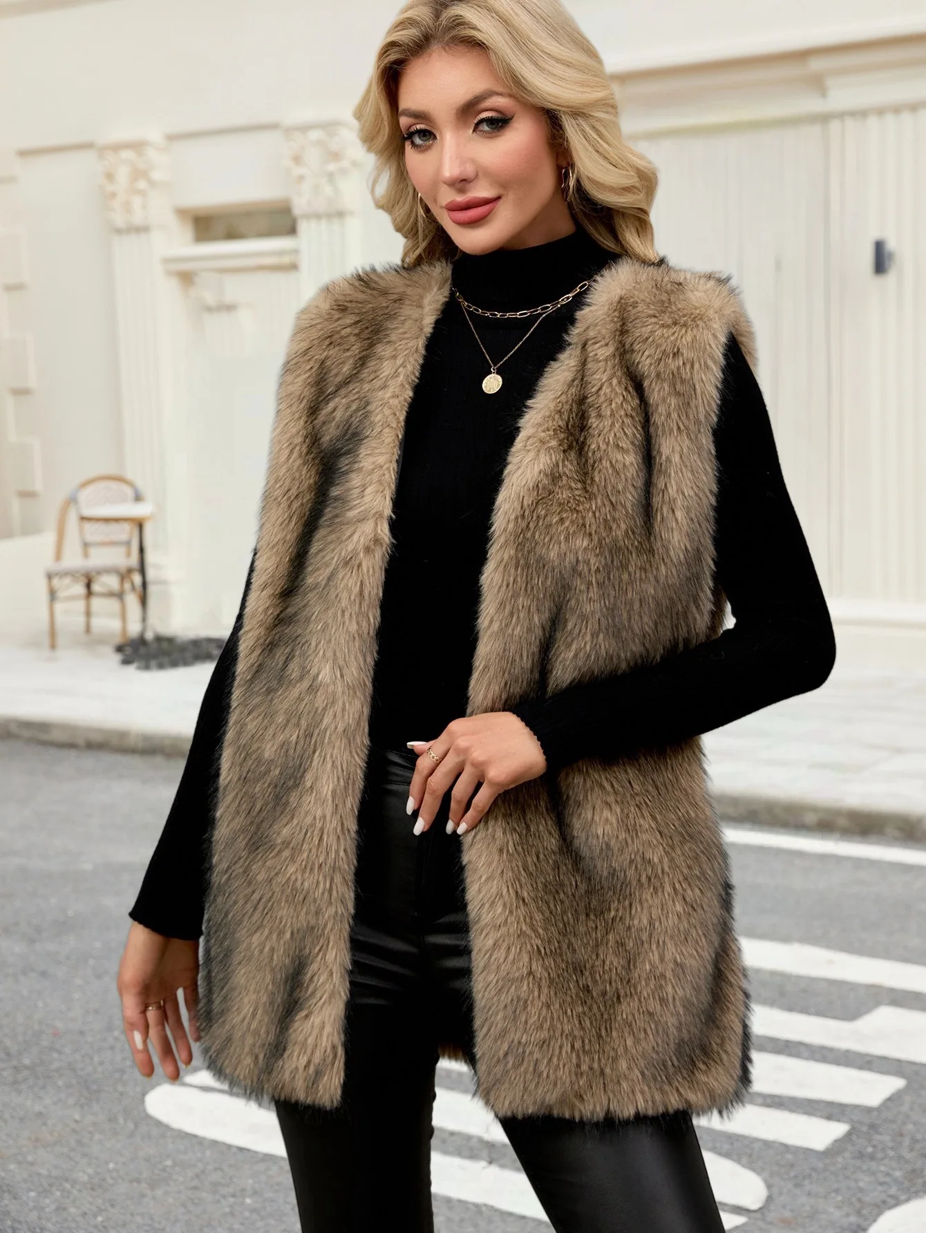 2026 Spring Autumn Vestes Casual Thick Faux Fur Vest Coat Woman Sleeveless Plush Warm Waistcoat Lady Brown Fluffy Vest Jacket